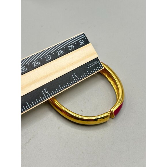 Monet Bracelet Gold Tone & Fuchsia Pink Enamel Hinged Bangle Bracelet - Picture 8 of 8